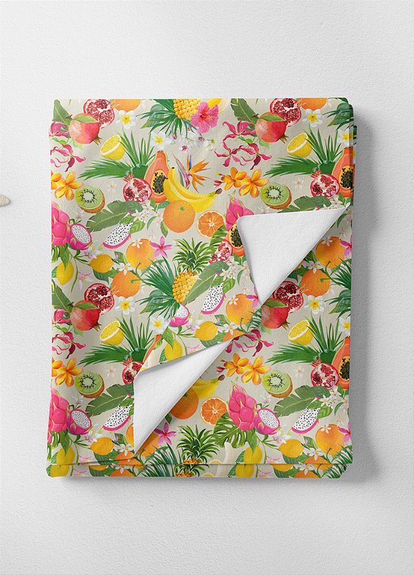 Tecido Veludo Suede Estampa Digital Frutas Fundo Bege 1,40m de Largura