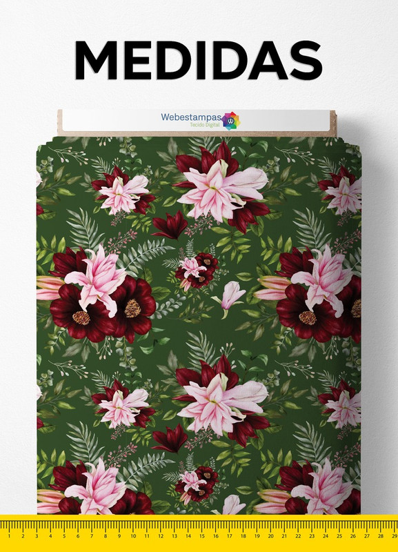 Tecido Veludo Suede Estampa Digital Natal Floral Verde 1,40m de Largura