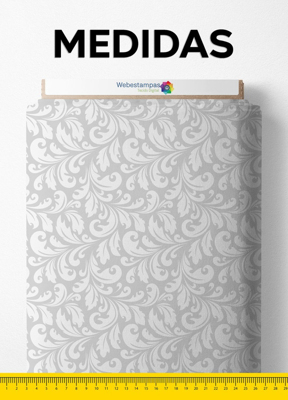 Tecido Tricoline Misto Estampa Digital Arabesco Cinza 1,55 de Largura