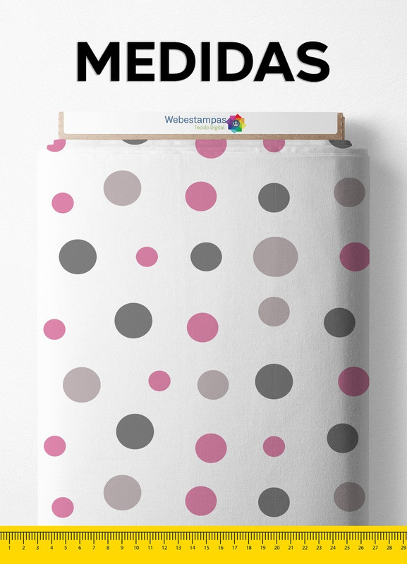 Tecido Tricoline Estampa Digital Bolinhas Pink com Cinza 1,55 de Largura