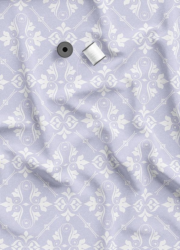 Tecido Microfibra Estampa Digital Arabesco Clássico Fundo Lilas 1,55m de Largura