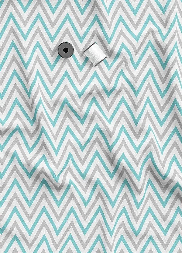 Tecido Microfibra Estampa Digital Chevron Azul, Palha e Branco 1,55m de Largura