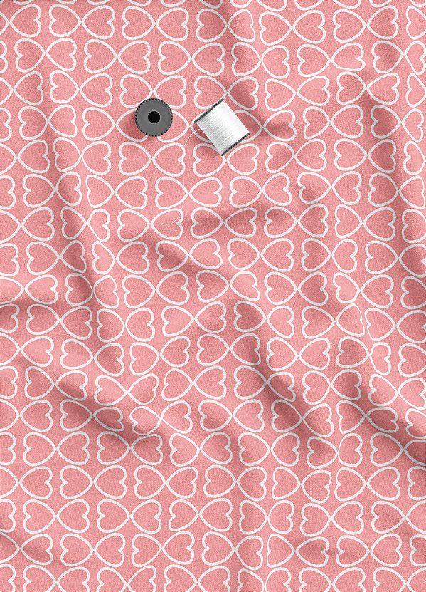 Tecido Microfibra Estampa Digital Coração Branco Fundo Rosa 1,55m de Largura