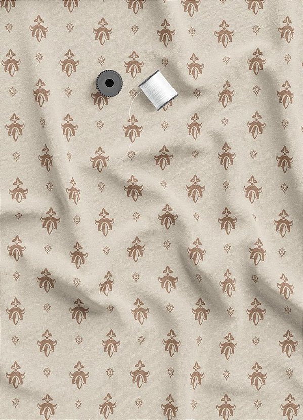 Tecido Microfibra Estampa Digital Flor de Liz Marrom Fundo Palha 1,55m de Largura