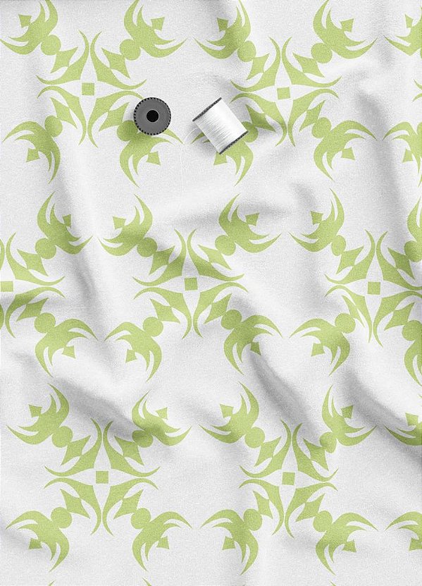 Tecido Microfibra Estampa Digital Formas Verdes Fundo Branco 1,55m de Largura