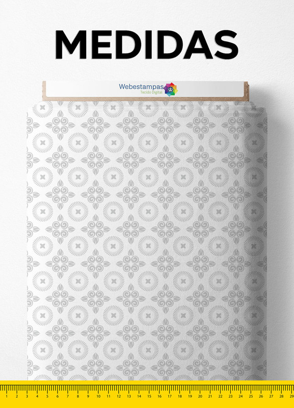 Tecido Microfibra Estampa Digital Geometrico Cinza Fundo Branco 1,55m de Largura