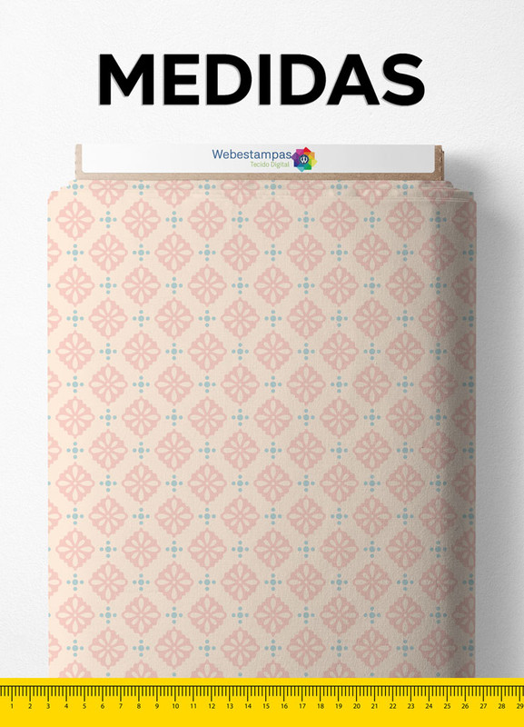 Tecido Microfibra Estampa Digital Geometrico Floral Rose e Azul 1,55m de Largura