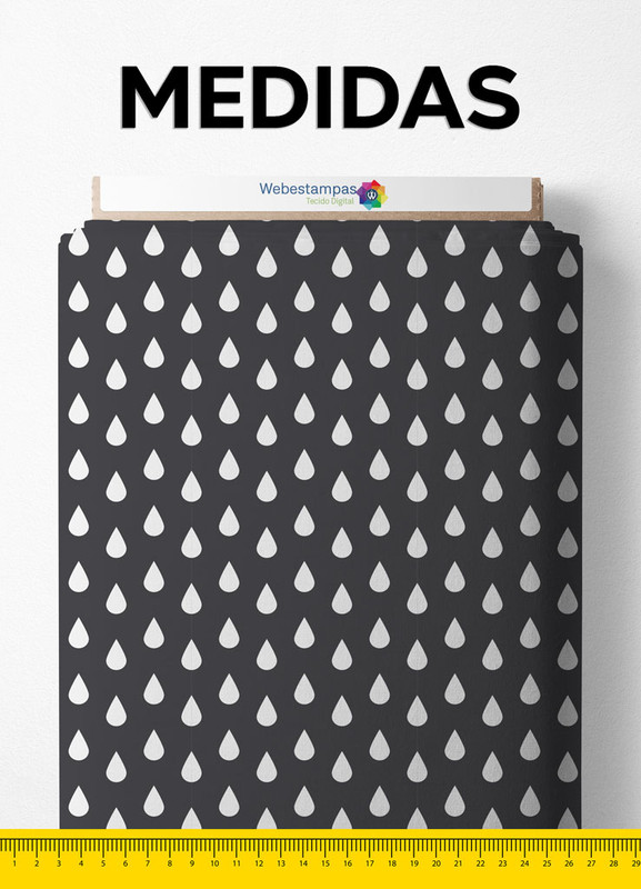 Tecido Microfibra Estampa Digital Gotas Fundo Cinza 1,55m de Largura