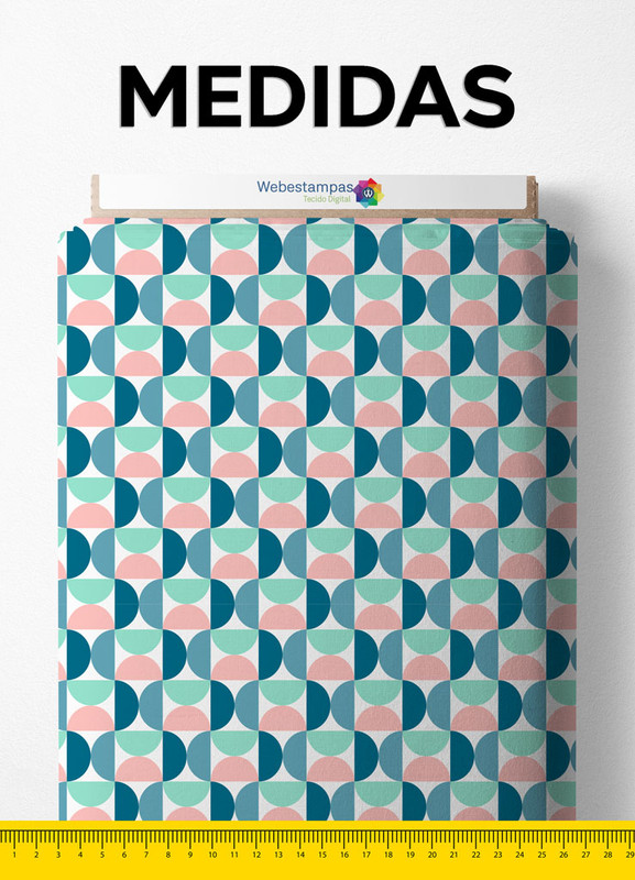 Tecido Microfibra Estampa Digital Meia Lua Azul e Verde 1,55m de Largura