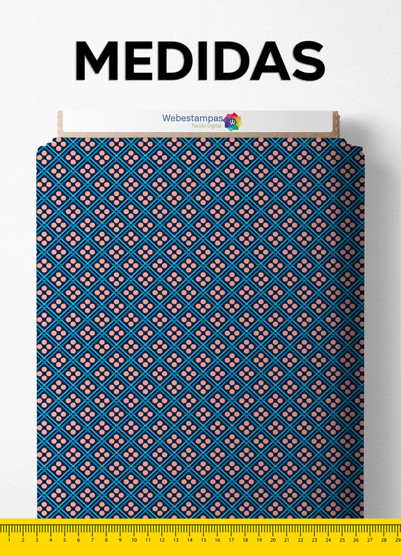 Tecido Microfibra Estampa Digital Poa e Listras Fundo Marinho 1,55m de Largura