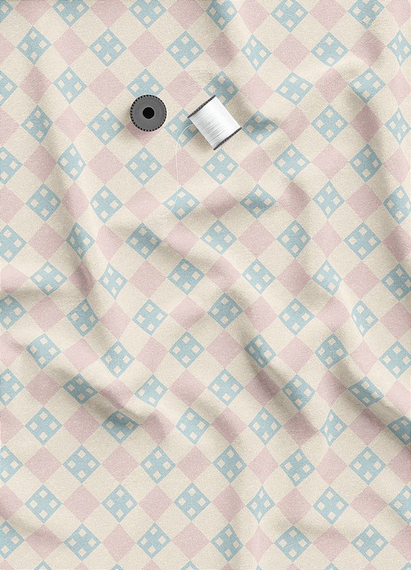 Tecido Microfibra Estampa Digital Quadros Azul e Amarelo 1,55m de Largura