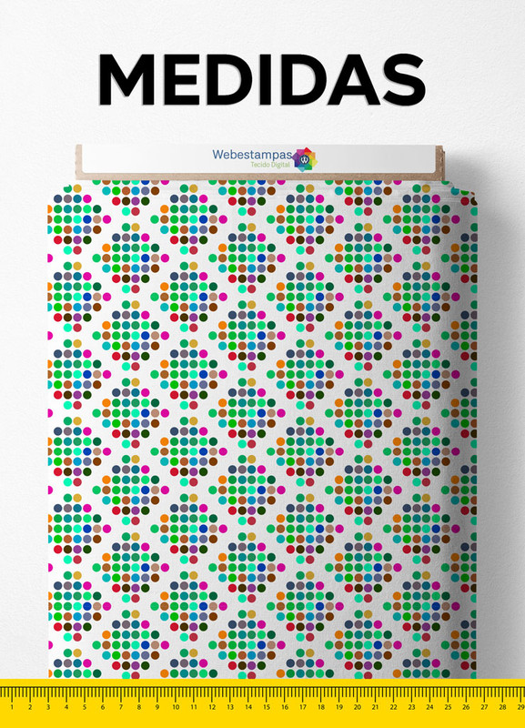 Tecido Microfibra Estampa Digital Quadros e Bolinhas 1,55m de Largura