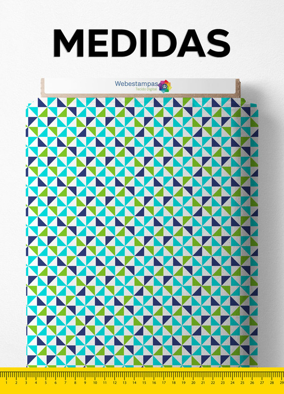 Tecido Microfibra Estampa Digital Triângulos Marinho e Verde 1,55m de Largura