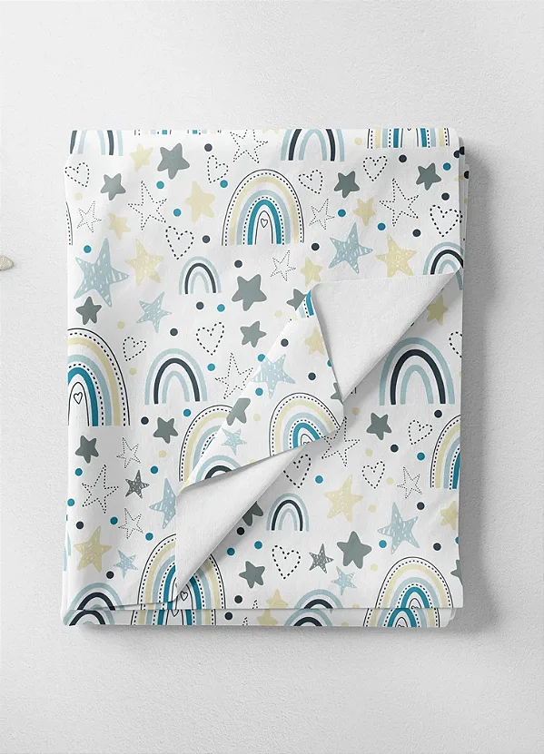 Tecido Microfibra Estampa Digital Arco-Íris Azul e Amarelo 1,55m de Largura