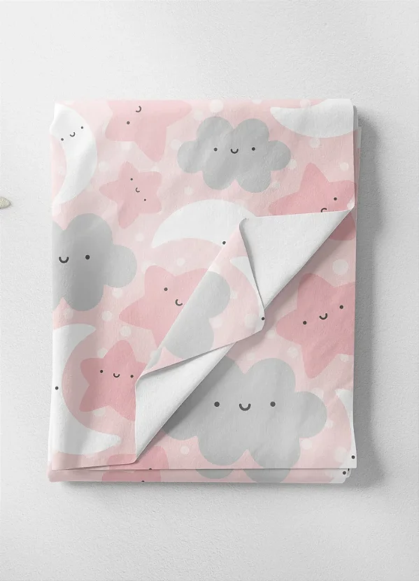 Tecido Microfibra Estampa Digital Céu Fundo Rosa 1,55m de Largura