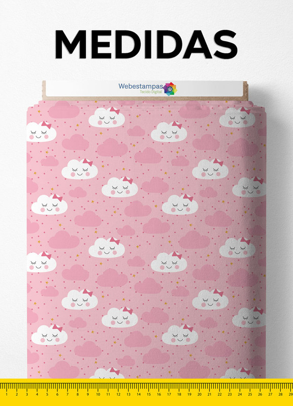 Tecido Microfibra Estampa Digital Nuvem Fofa 1,55m de Largura