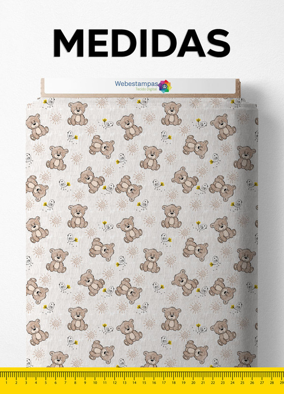 Tecido Microfibra Estampa Digital Urso e Passarinho 1,55m de Largura