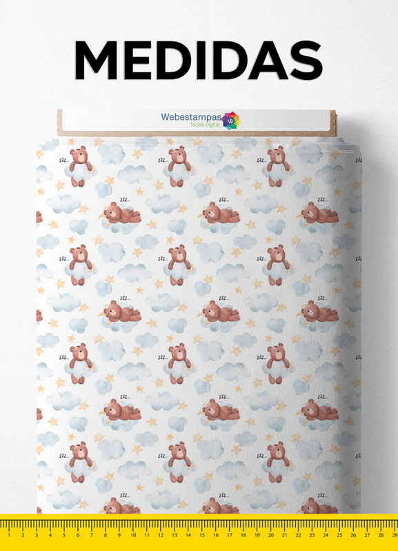 Tecido Microfibra Estampa Digital Urso na Nuvem 1,55m de Largura