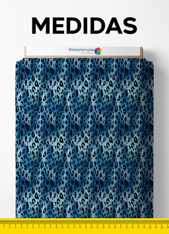 Tecido Microfibra Estampa Digital Onça Pintada Azul 1,55m de Largura