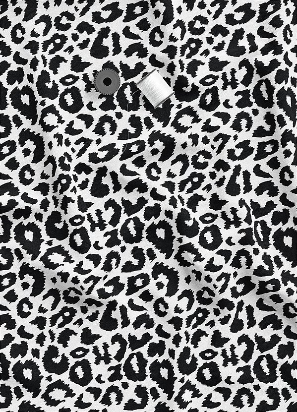 Tecido Microfibra Estampa Digital Onça Pintada Preto e Branco 1,55m de Largura