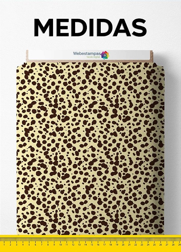 Tecido Microfibra Estampa Digital Onça Pintas Marrons Fundo Amarelo 1,55m de Largura