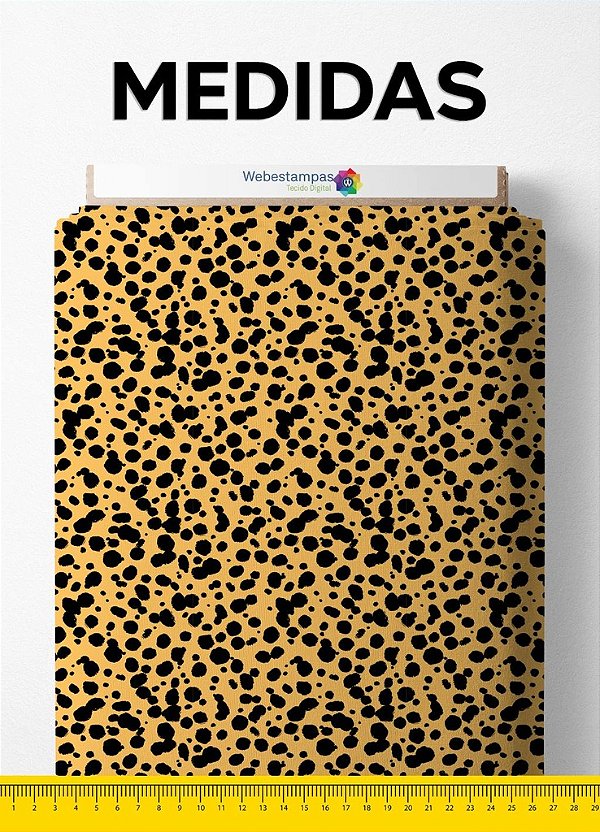 Tecido Microfibra Estampa Digital Onça Pintas Pretas Fundo Amarelo 1,55m de Largura