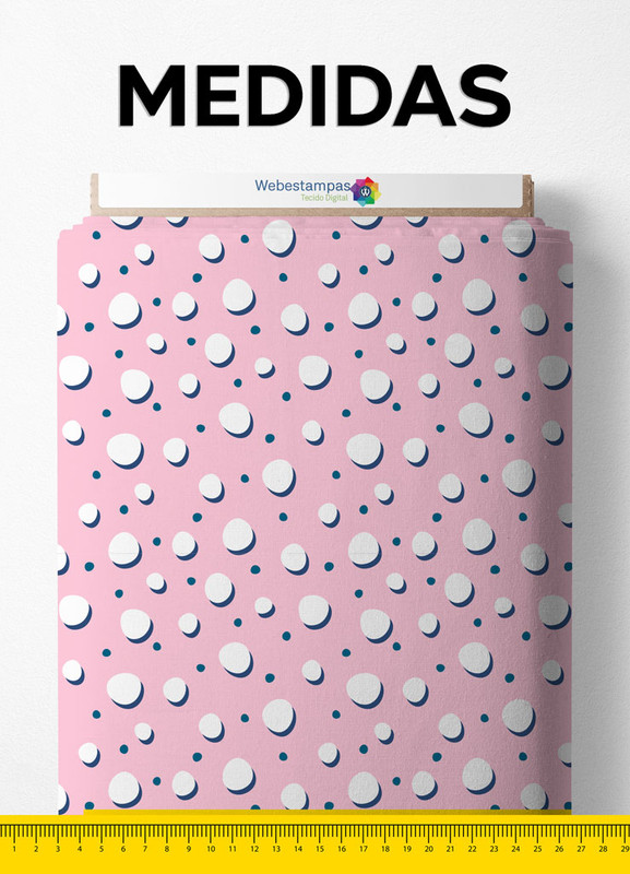 Tecido Micropercal Estampa Digital Bolas Brancas Fundo Rosa 1,55m de Largura