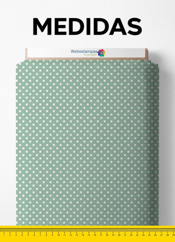 Tecido Micropercal Estampa Digital Bolinha Branca Fundo Verde 1,55m de Largura