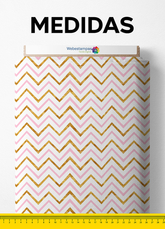 Tecido Micropercal Estampa Digital Chevron Dourado e Rosa 1,55m de Largura