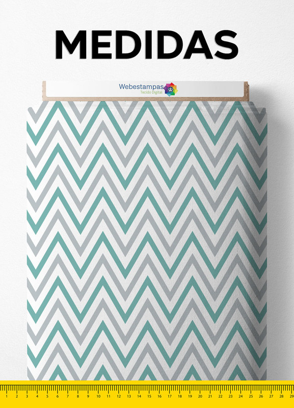 Tecido Micropercal Estampa Digital Chevron Azul, Palha e Branco 1,55m de Largura