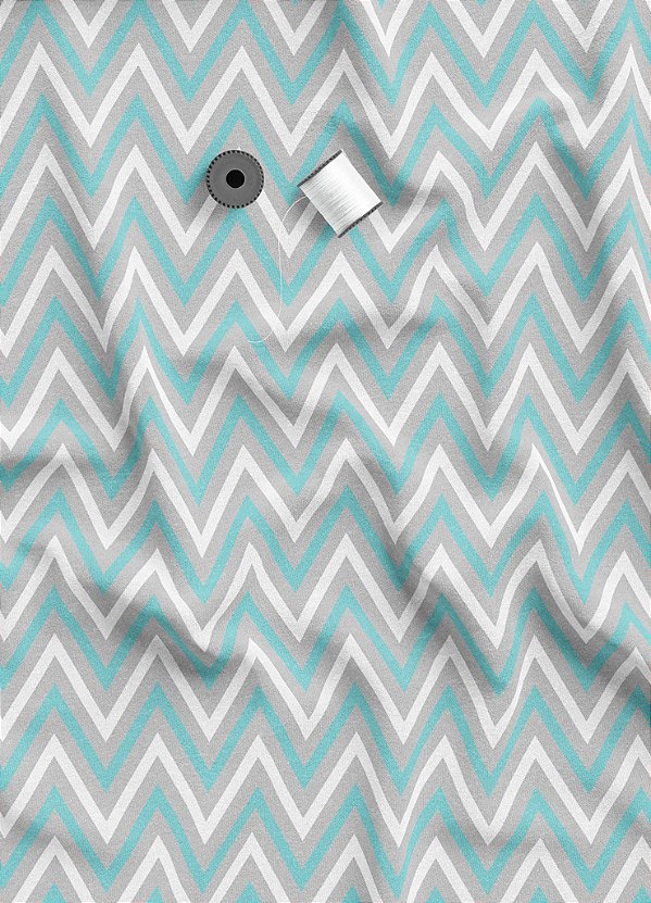 Tecido Micropercal Estampa Digital Chevron Verde e Cinza 1,55m de Largura