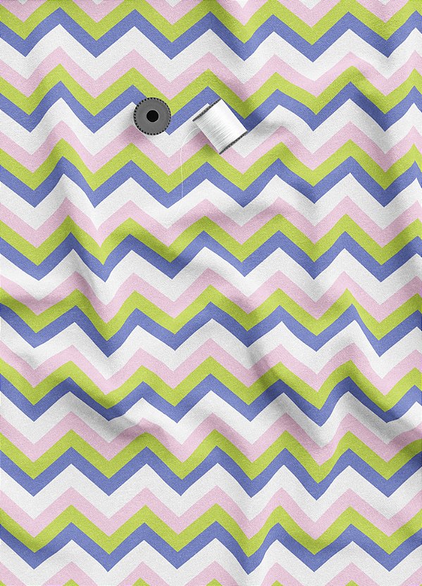 Tecido Micropercal Estampa Digital Chevron Verde e Rosa 1,55m de Largura