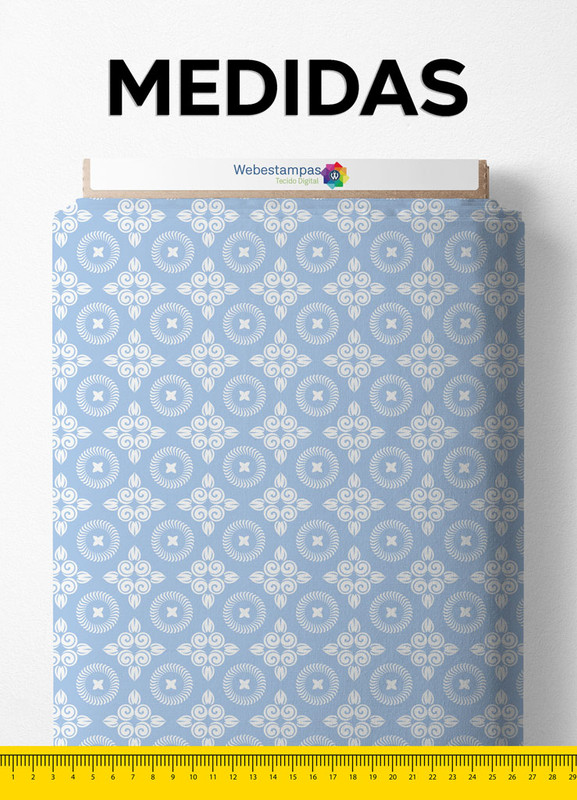 Tecido Micropercal Estampa Digital Circulo Arabesco Branco e Azul 1,55m de Largura
