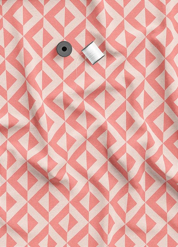 Tecido Micropercal Estampa Digital Losango Rose e Salmão 1,55m de Largura