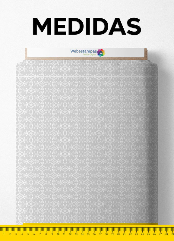 Tecido Helanca Estampa Digital Arabesco com Ramos Branco e Cinza 1,55m de Largura