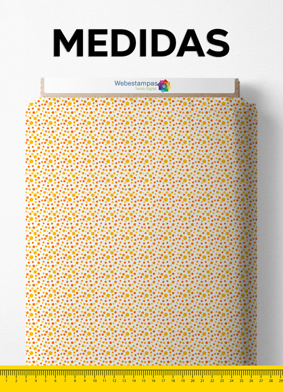 Tecido Helanca Estampa Digital Bolinhas Laranja e Amarelo 1,55m de Largura