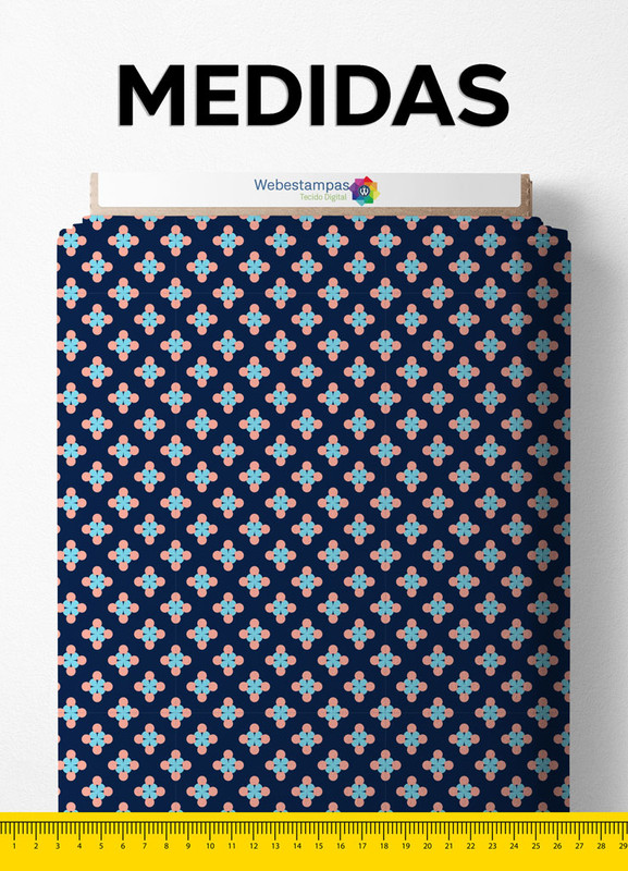 Tecido Helanca Estampa Digital Poa Geometrico Fundo Marinho 1,55m de Largura