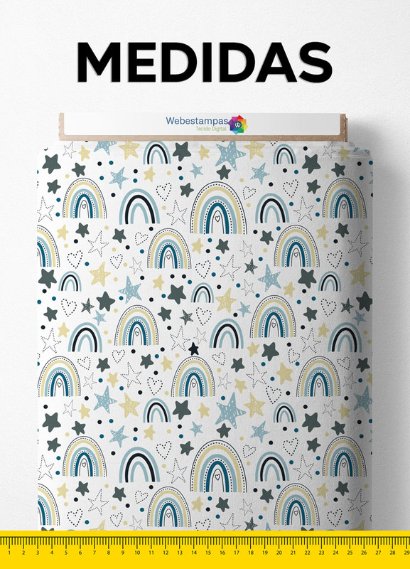 Tecido Helanca Estampa Digital Arco-Íris Azul e Amarelo 1,55m de Largura