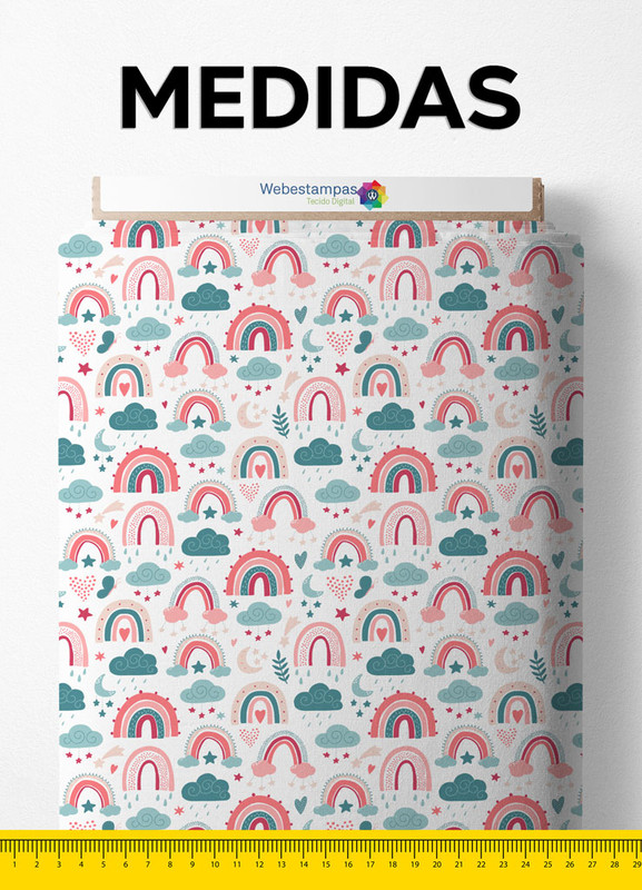 Tecido Helanca Estampa Digital Arco-Íris e Nuvens 1,55m de Largura