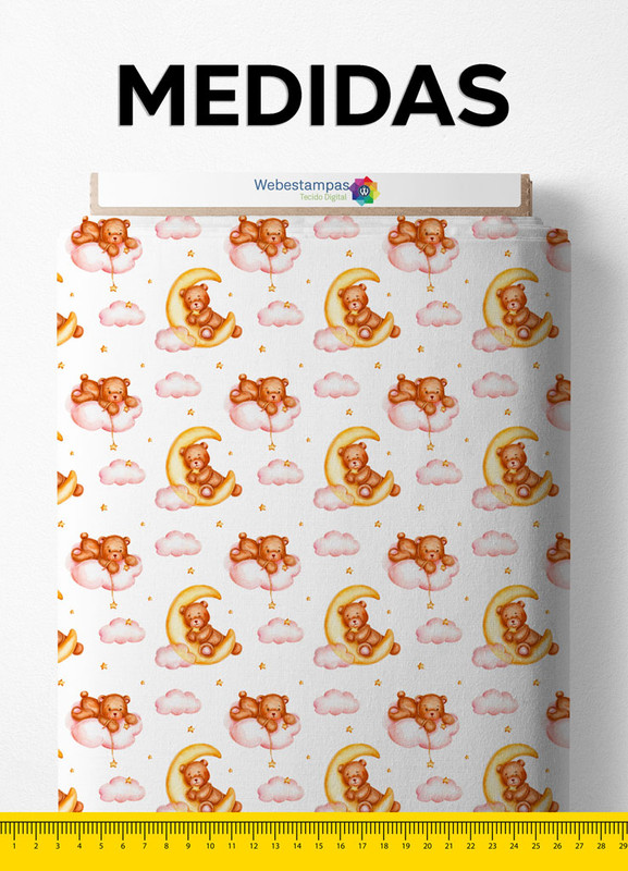 Tecido Helanca Estampa Digital Ursinho Dorminhoco 1,55m de Largura