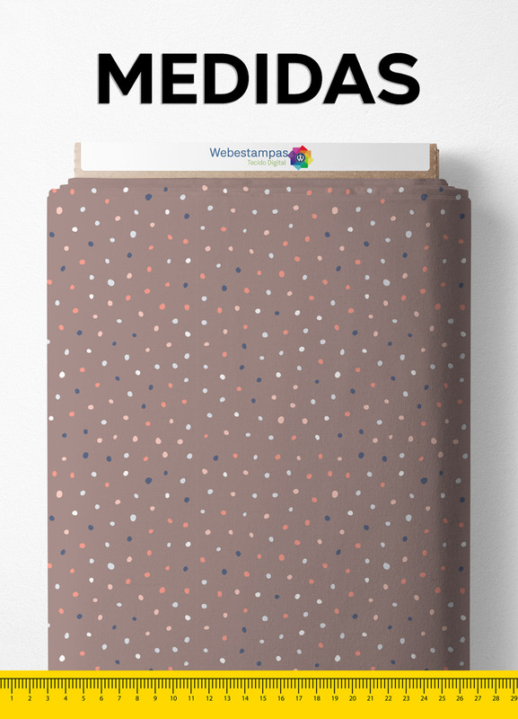 Tecido Oxford Estampa Digital Bolinhas Coloridas Fundo Marrom 1,55m de Largura