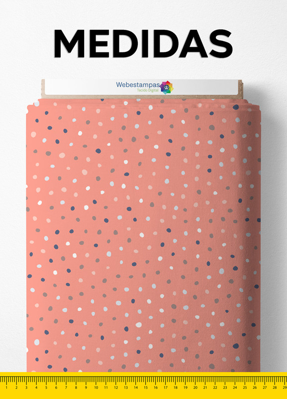 Tecido Oxford Estampa Digital Bolinhas Coloridas Fundo Salmão 1,55m de Largura