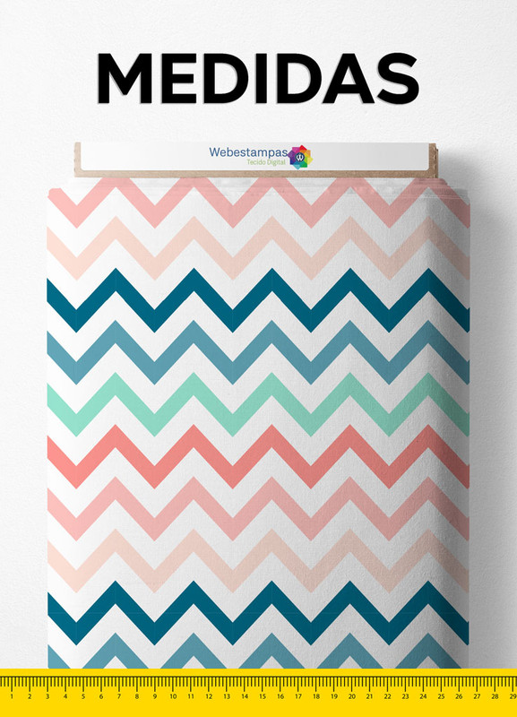 Tecido Oxford Estampa Digital Chevron Laranja e Azul 1,55m de Largura