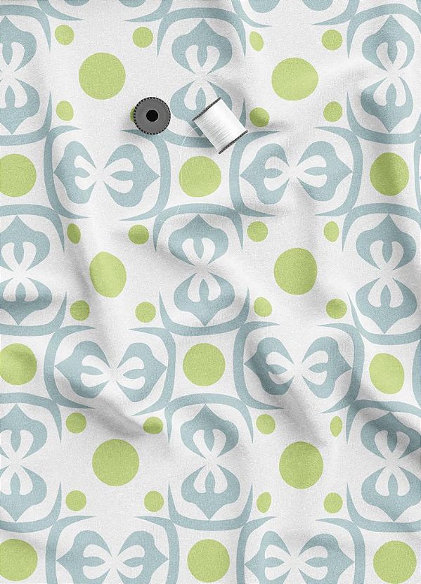 Tecido Oxford Estampa Digital Formas Azul com Bolinhas 1,55m de Largura