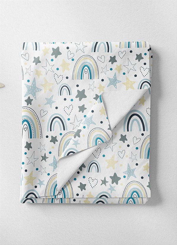 Tecido Oxford Estampa Digital Arco-Íris Azul e Amarelo 1,55m de Largura