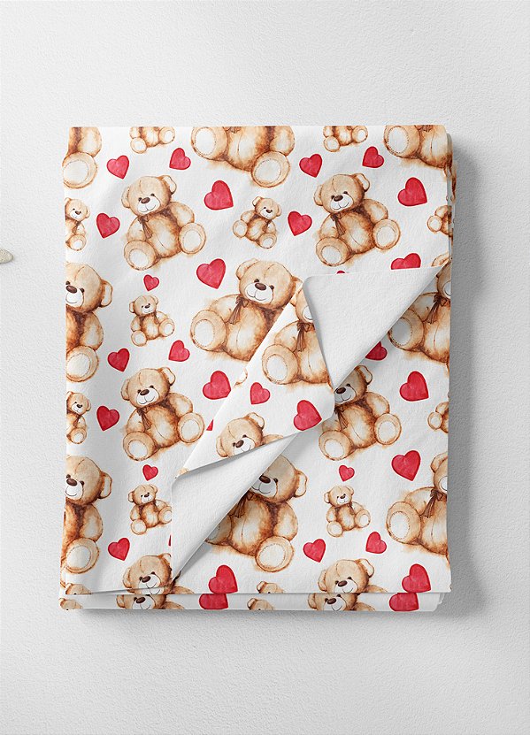 Tecido Oxford Estampa Digital Ursinho Apaixonado 1,55m de Largura