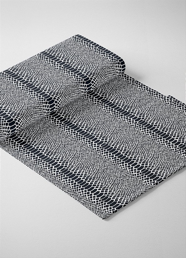 Tecido Oxford Estampa Digital Cobra branco fundo preto 1,55m de Largura