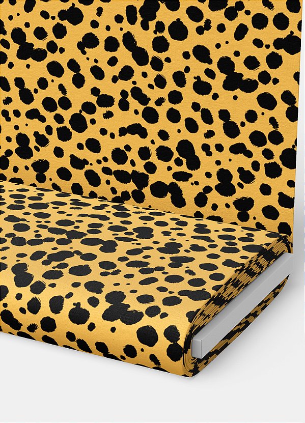 Tecido Oxford Estampa Digital Onça Pintas Pretas Fundo Amarelo 1,55m de Largura