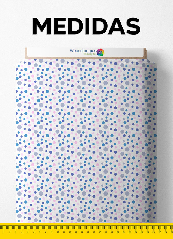 Tecido Tactel Estampa Digital Bolinhas Azul, Rosa e Roxo 1,55m de Largura