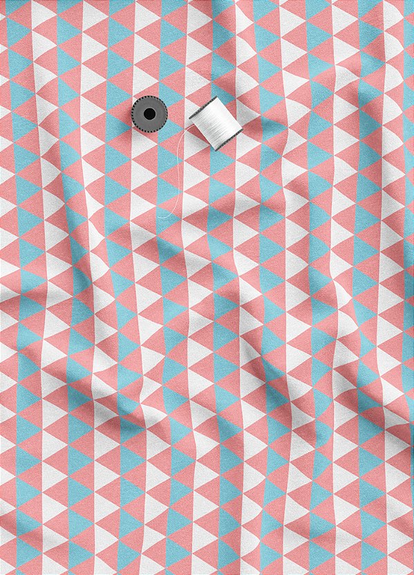 Tecido Tactel Estampa Digital Mosaico Azul e Rose 1,55m de Largura